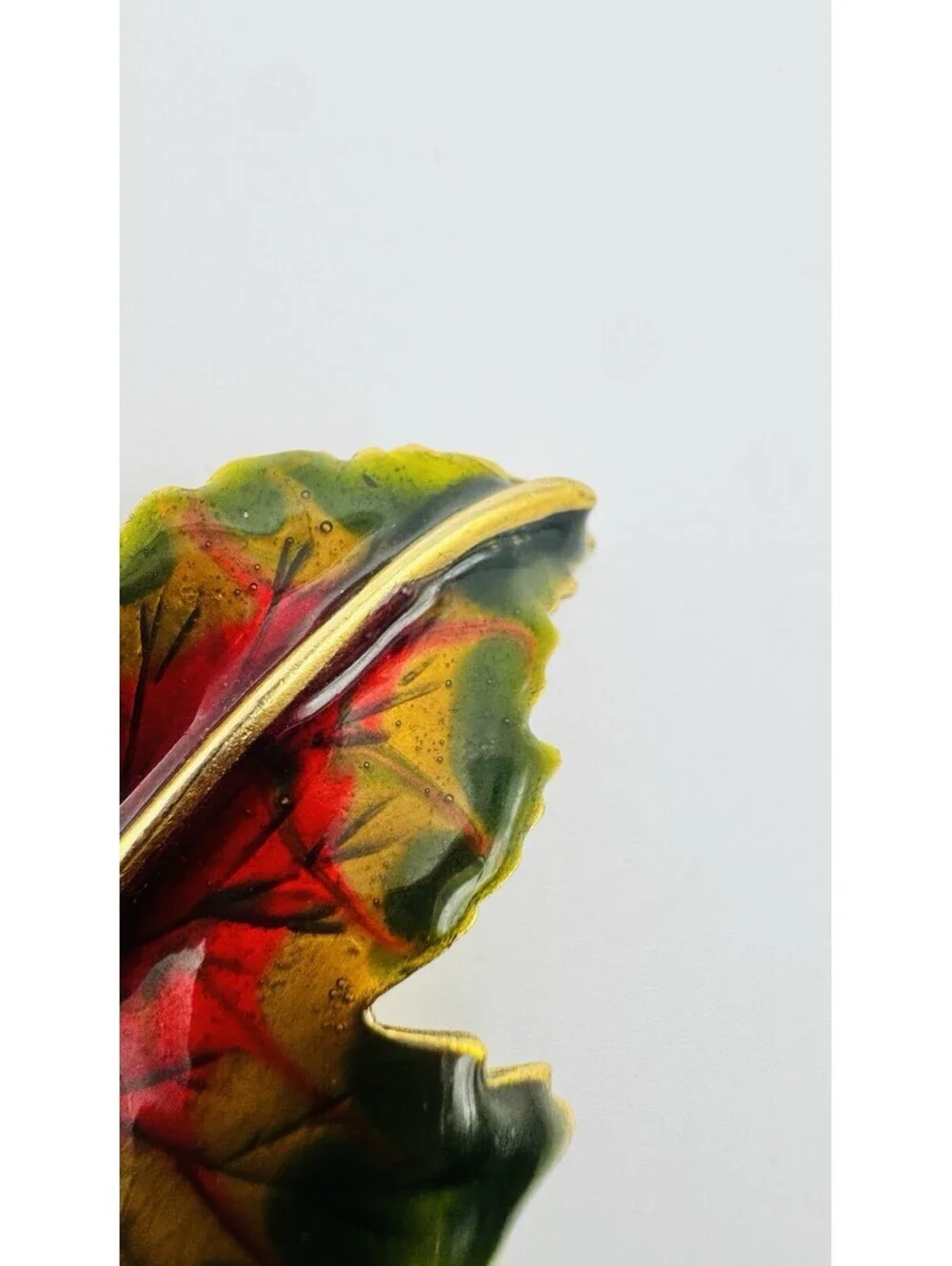 Gold Tone Red and Green Enamel Autumn Maple Leaf Brooch